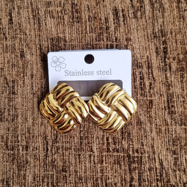 Gold Woven Basket Stud Earrings for Women