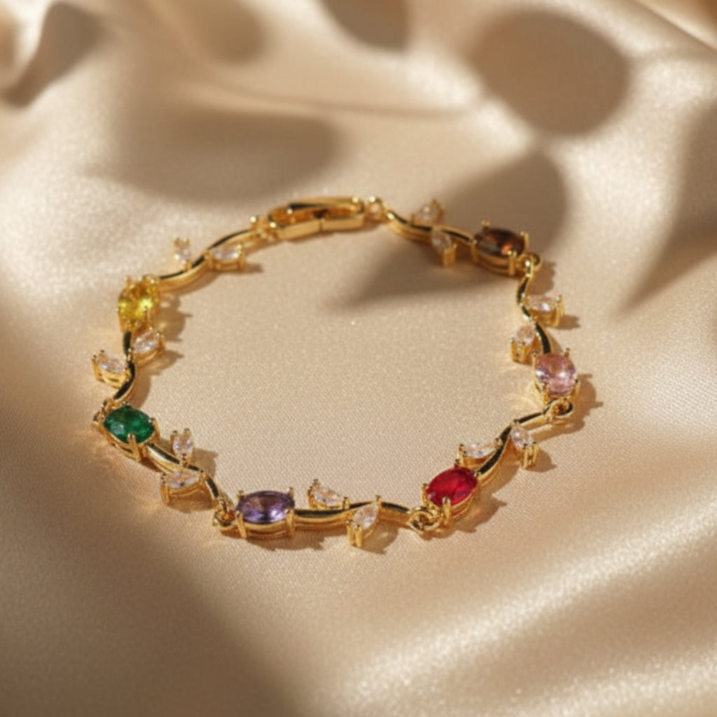 18K Gold Plated Tulip Floral Vine Multicolour Bracelet for Women