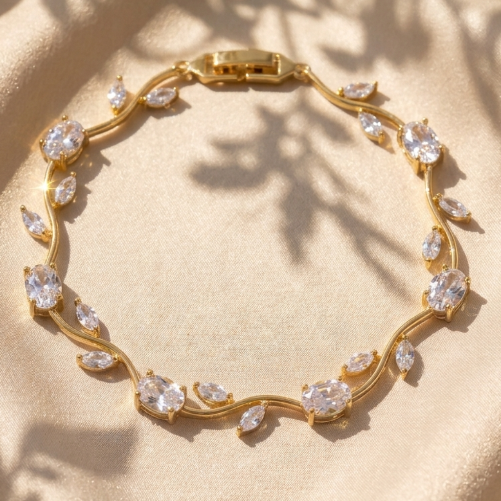 18K Gold Plated Tulip Vine Clear Crystal Bracelet for Women