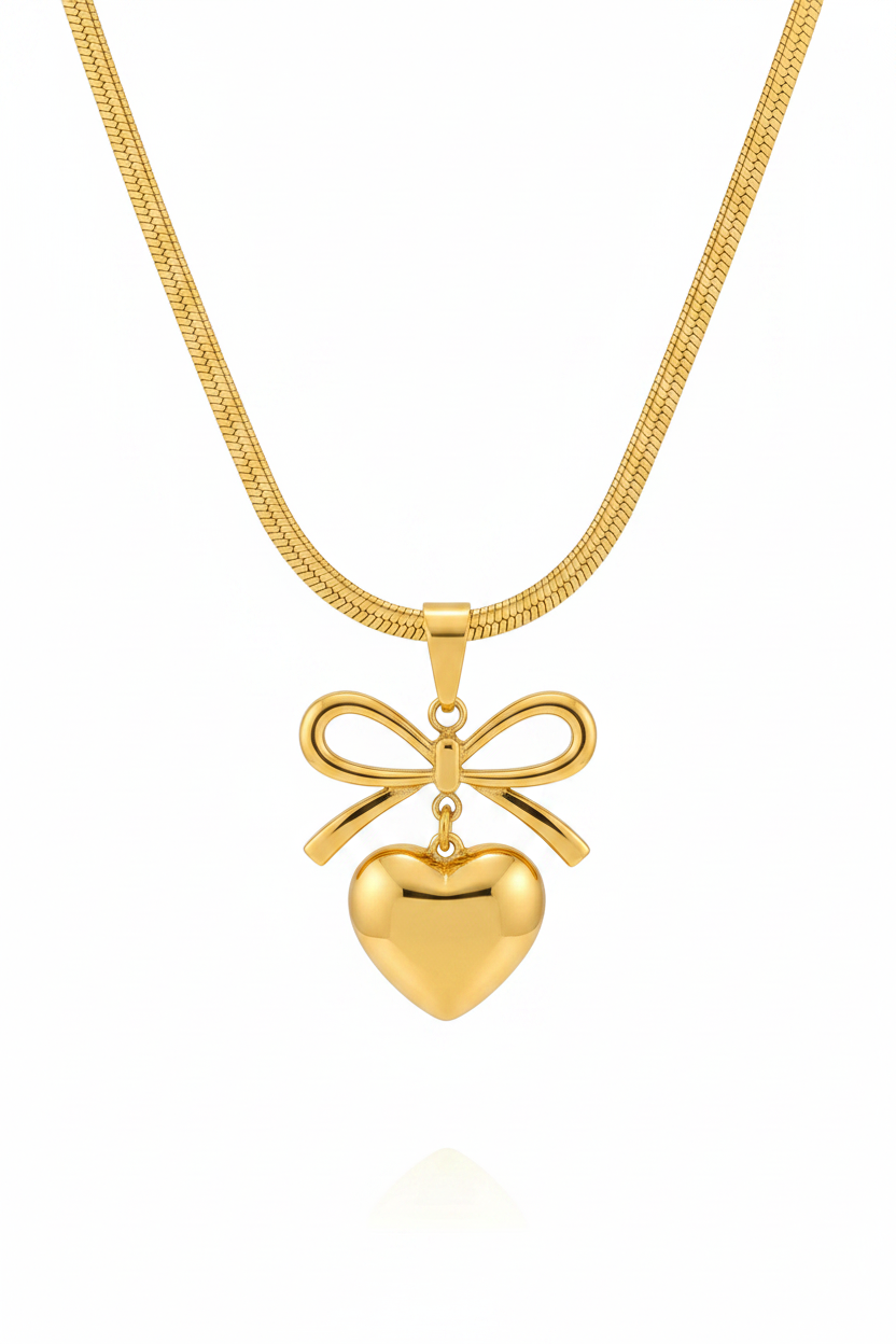 Gold Bow Heart Snake Chain - Hanging