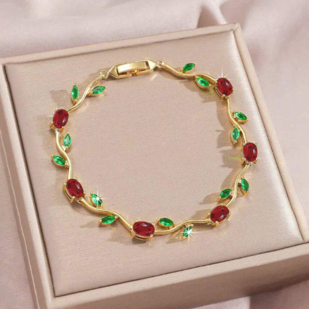 18K Gold Plated Ruby Emerald Tulip Vine Adjustable Bracelet for Women