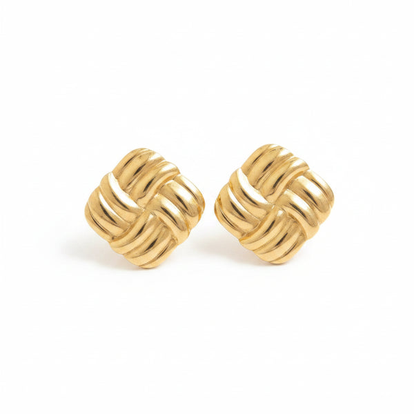 Gold Woven Basket Stud Earrings for Women