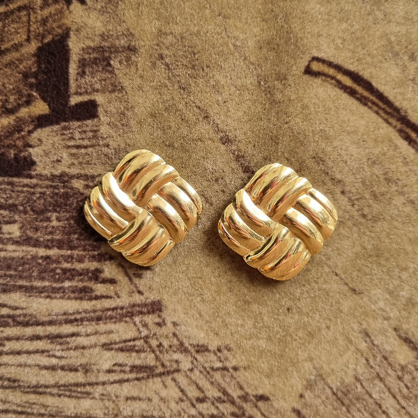 Gold Woven Basket Stud Earrings for Women