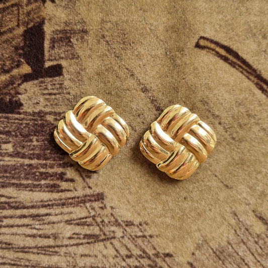 Gold Woven Basket Stud Earrings for Women