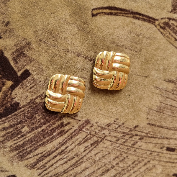 Gold Woven Basket Stud Earrings for Women