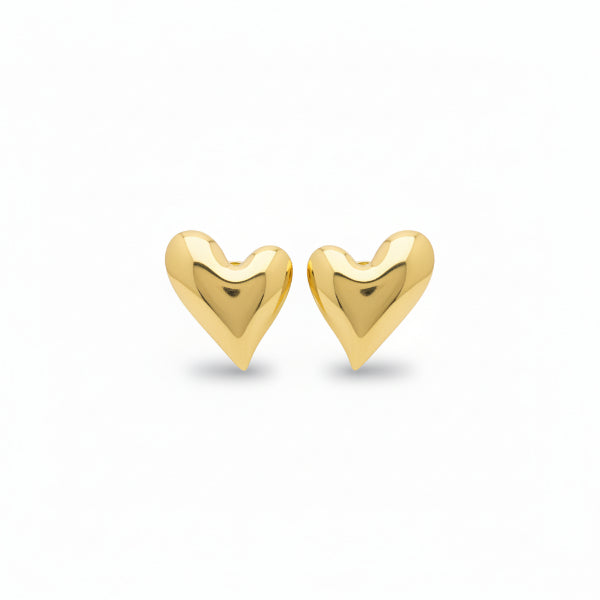 Gold Puffy Heart Stud Earrings for Women