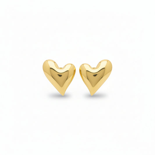 Gold Puffy Heart Stud Earrings for Women