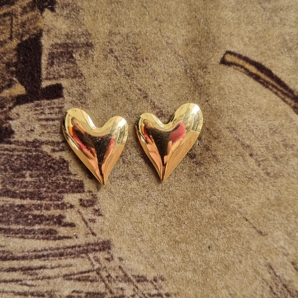 Gold Puffy Heart Stud Earrings for Women