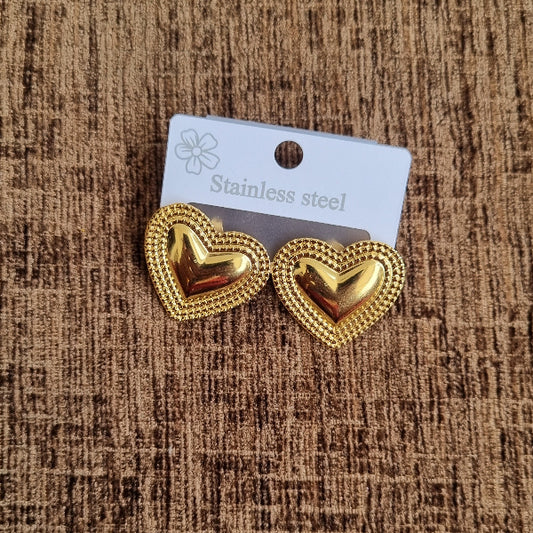 Gold Double Layer Heart Stud Earrings for Women