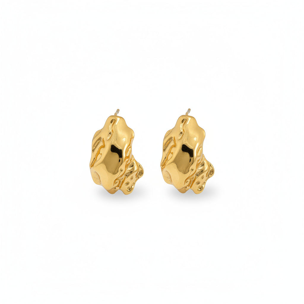 Gold Abstract Flame Stud Earrings for Women