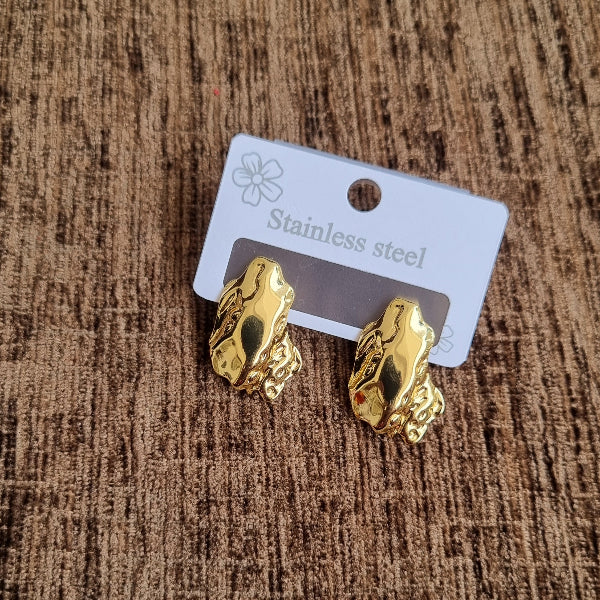 Gold Abstract Flame Stud Earrings for Women