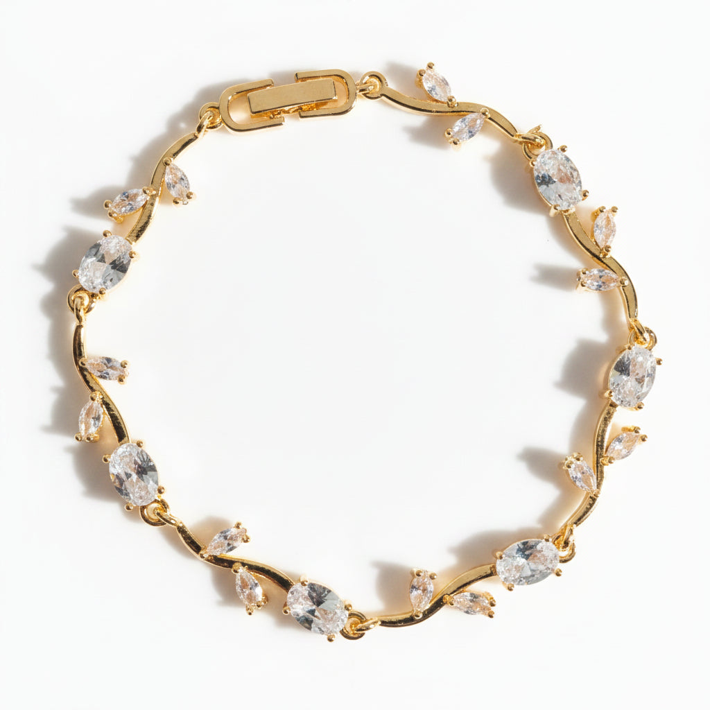Gold Tulip Vine Clear Crystal Bracelet for Women