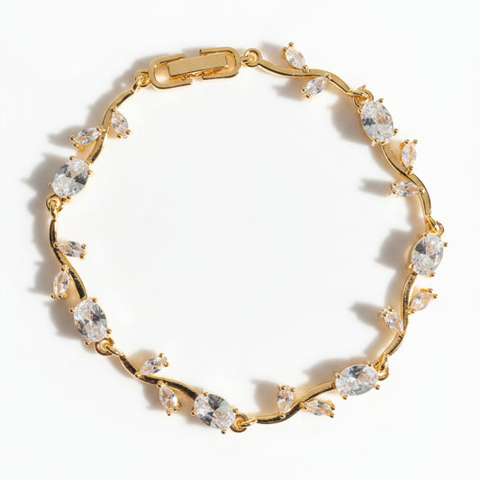 Gold Tulip Vine Clear Crystal Bracelet for Women