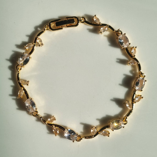 Gold Tulip Vine Clear Crystal Bracelet for Women