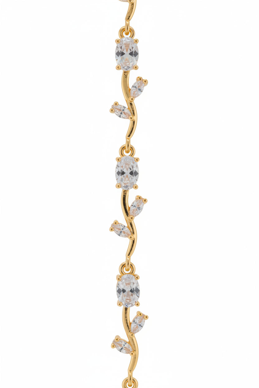 Gold Tulip Vine Clear Crystal Bracelet for Women