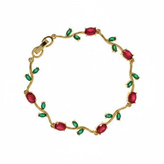 Gold Plated Ruby Emerald Tulip Vine Bracelet for Women
