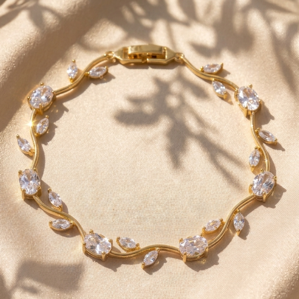 18K Gold Plated Tulip Vine Clear Crystal Bracelet for Women