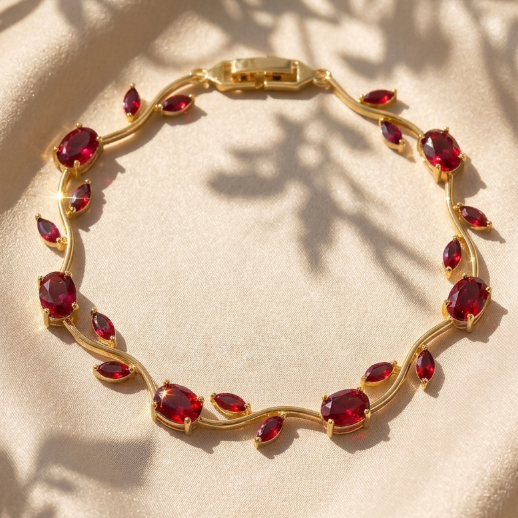 18K Gold Plated Pure Red Tulip Vine Adjustable Bracelet for Women