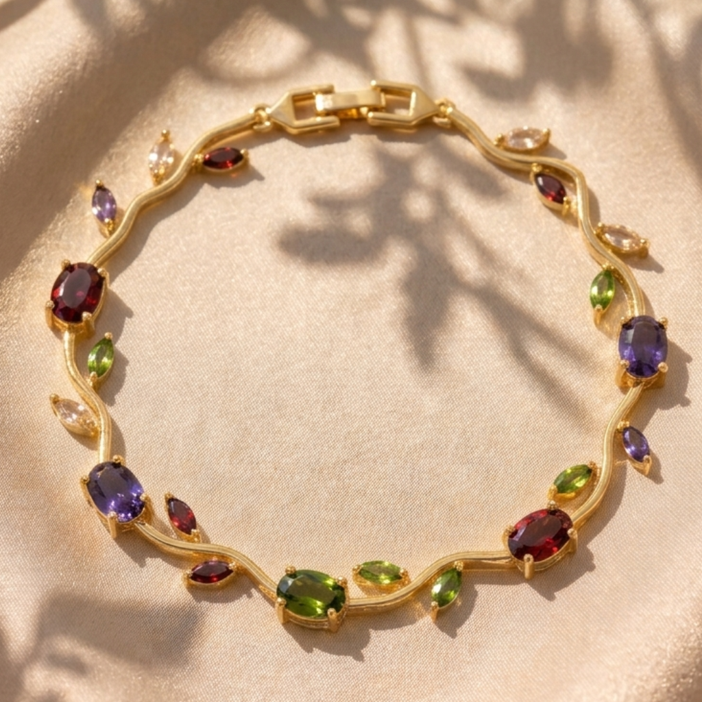 18K Gold Plated Tulip Floral Vine Multicolour Bracelet for Women