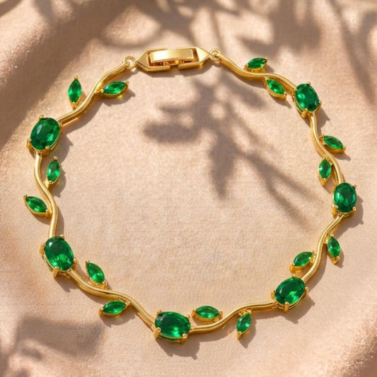 18K Gold Plated Emerald Green Leaf Vine Bracelet for Women