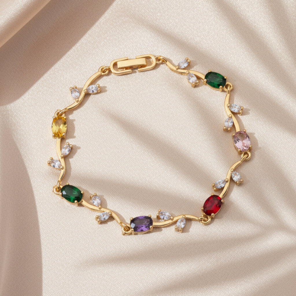 18K Gold Plated Tulip Floral Vine Multicolour Bracelet for Women