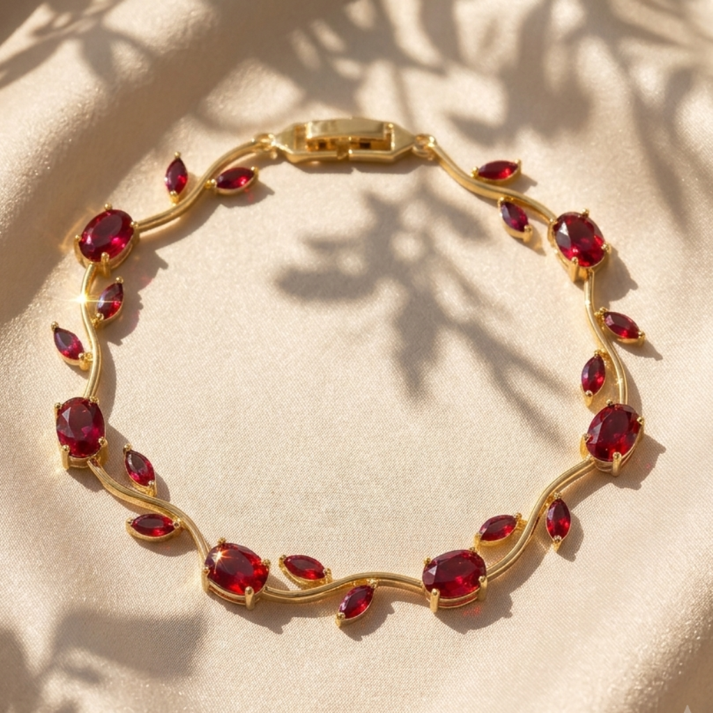 18K Gold Plated Pure Red Tulip Vine Adjustable Bracelet for Women