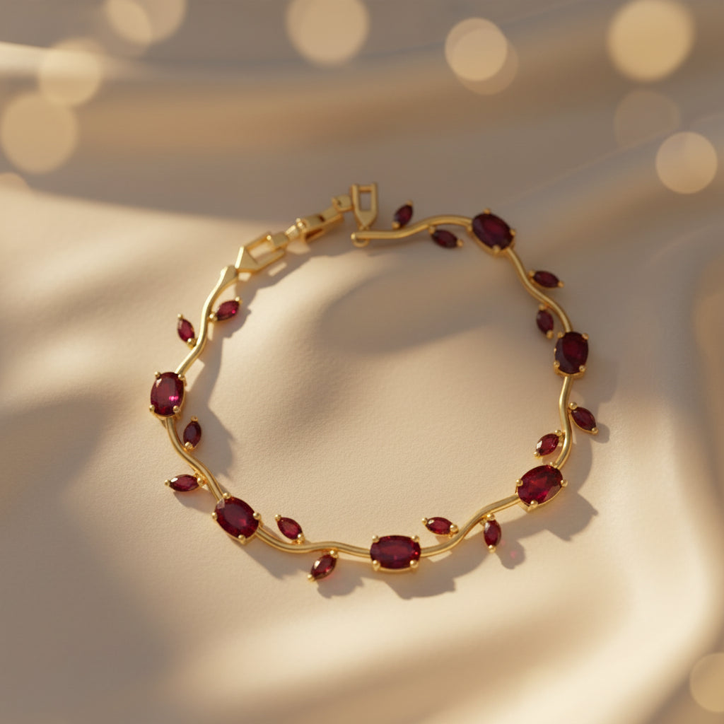 18K Gold Plated Pure Red Tulip Vine Adjustable Bracelet for Women