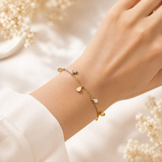 18K Gold Plated Crystal & Teardrop Charm Bracelet for Women