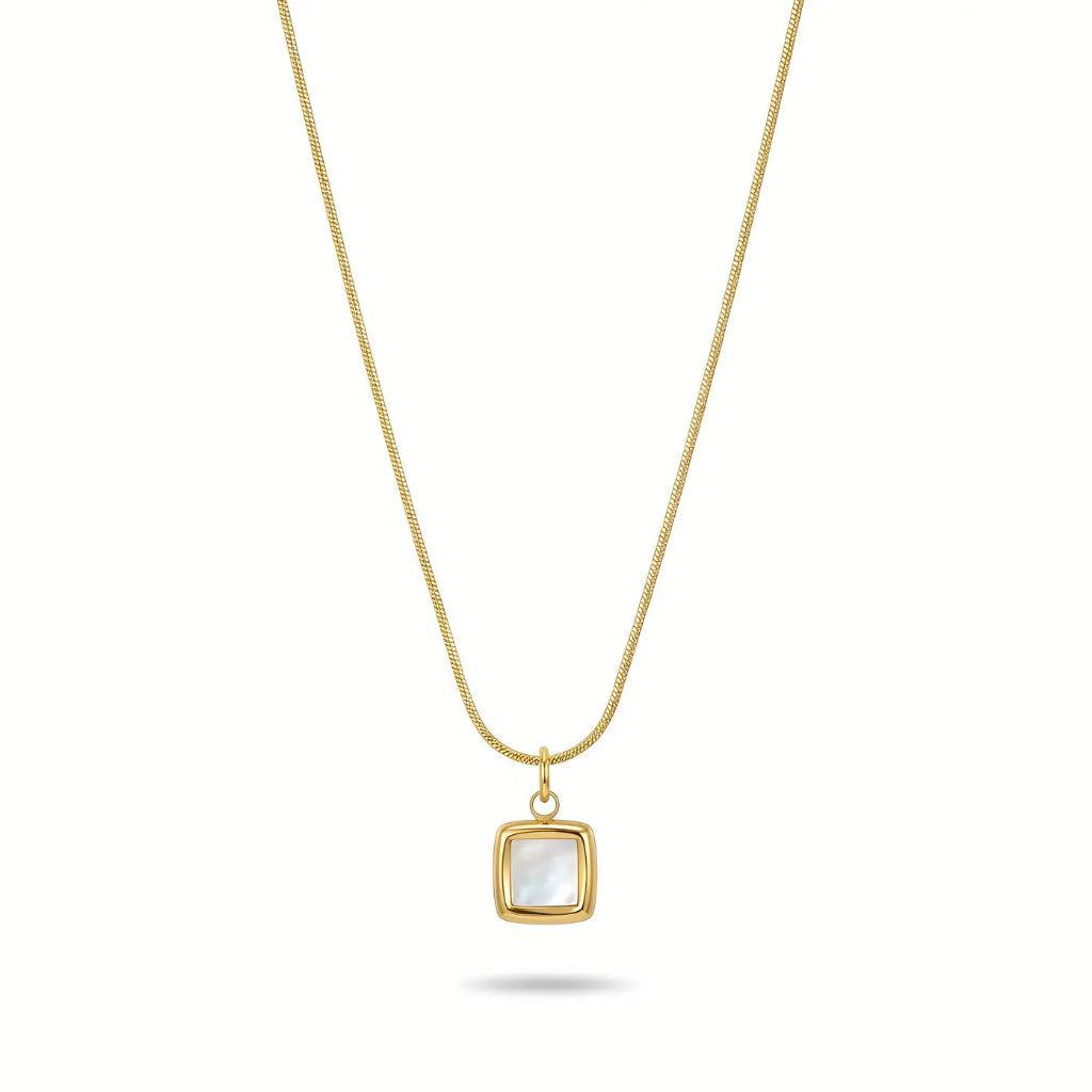 18K Gold Plated Mother of Pearl Square Chain Pendant for Women