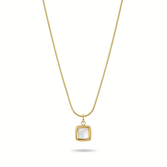 18K Gold Plated Mother of Pearl Square Chain Pendant for Women