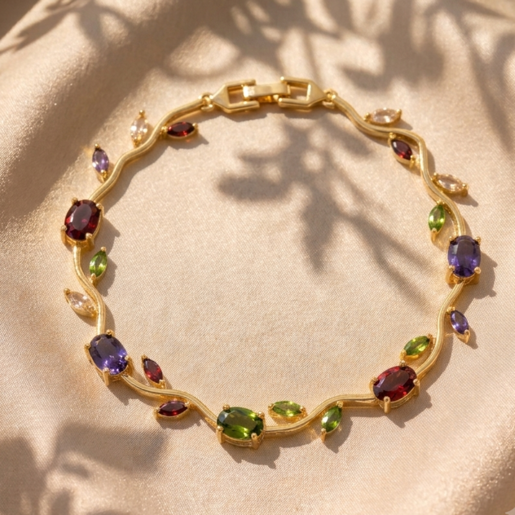 18K Gold Plated Tulip Floral Vine Multicolour Bracelet for Women